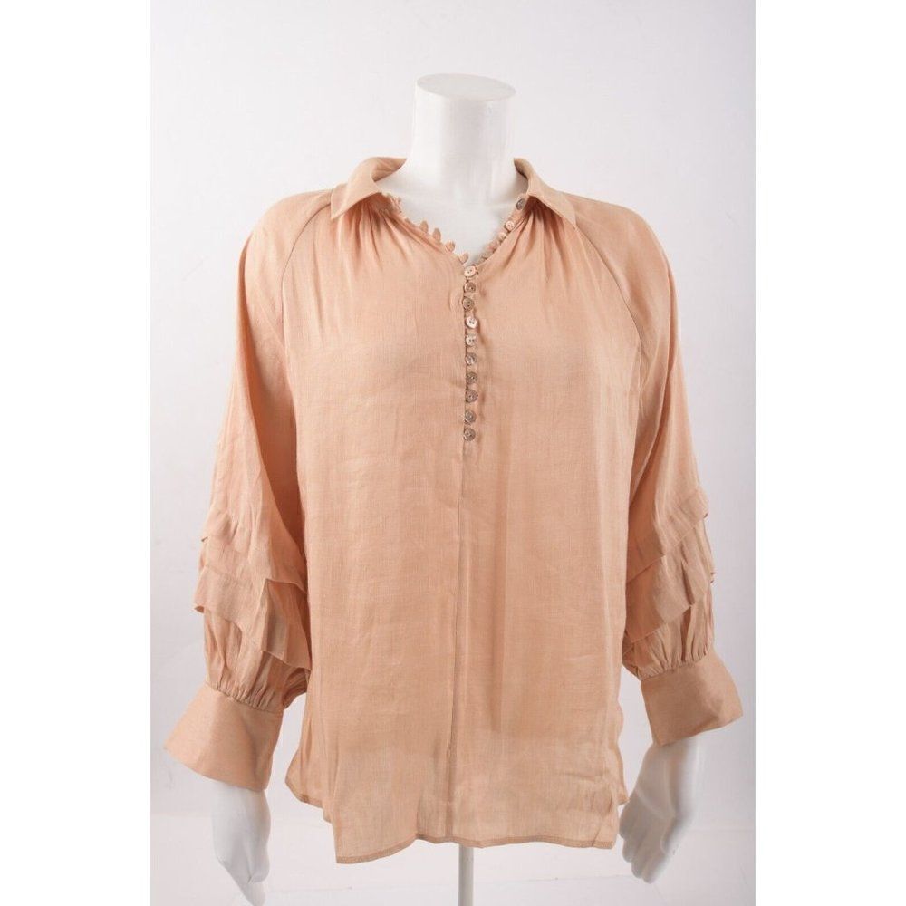 Massimo Dutti Womans Blouse Shirt Top Size S Silk Linen Peach 5108/575 NWT